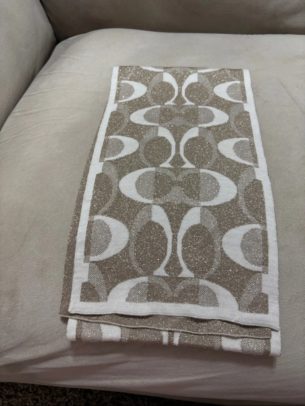 Coach Beige and White Signature Logo Scarf - Picture 2 of 4